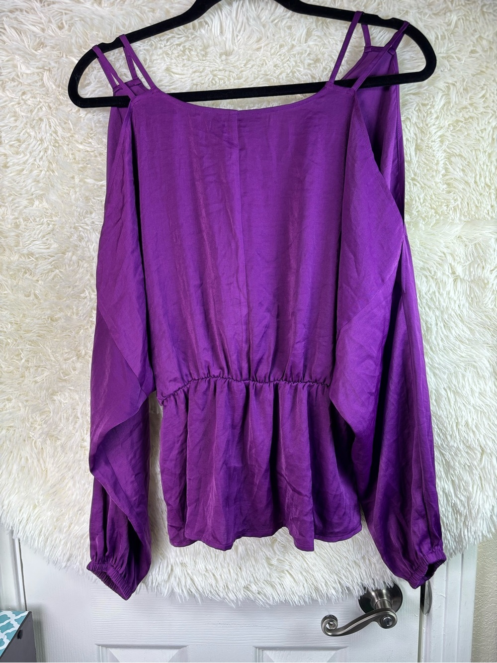 VENUS Vibrant Purple Cold-Shoulder Peplum Tunic - Picture 15 of 15